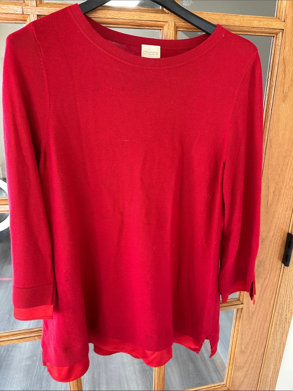 Chico's Bright Red Layered-Hem Knit Tunic